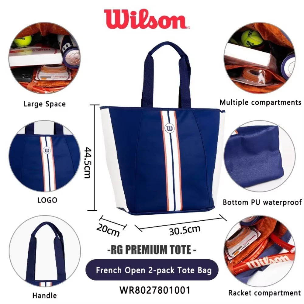 Wilson Roland Garros Tennis Carry Bag for up to 2 Racquets Two elastic compartments, capable of accommodating up to 2 bottles