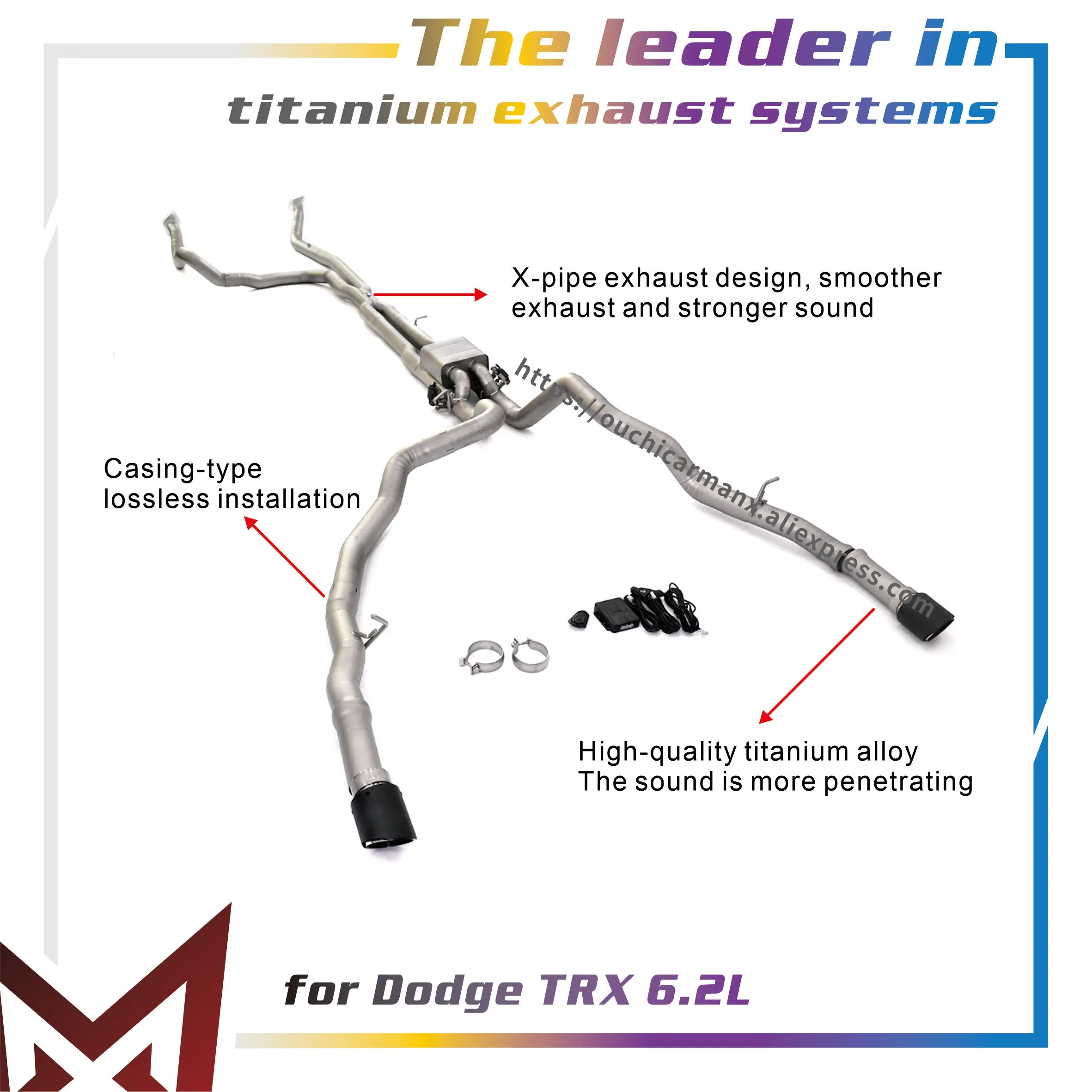 

MANX Exhaust Catback for Dodge TRX 6.2L Ti Catalytic Converter Downpipe Electronic valve Large diameter Handcrafted