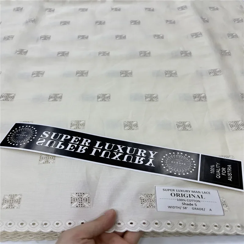 

5 Yards Nigerian 100% Cotton Polish Satin Embroidery Fabric High Quality Swiss Voile Lace Material For Men Dubai Style 24L382703