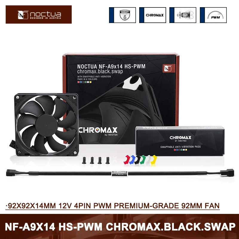 

Noctua NF-A9x14 PWM chromax.black.swap 92 мм Вентилятор для корпуса Бесшумный вентилятор высокого качества Ультратонкий корпус Радиатор Вентилятор охлаждения процессора