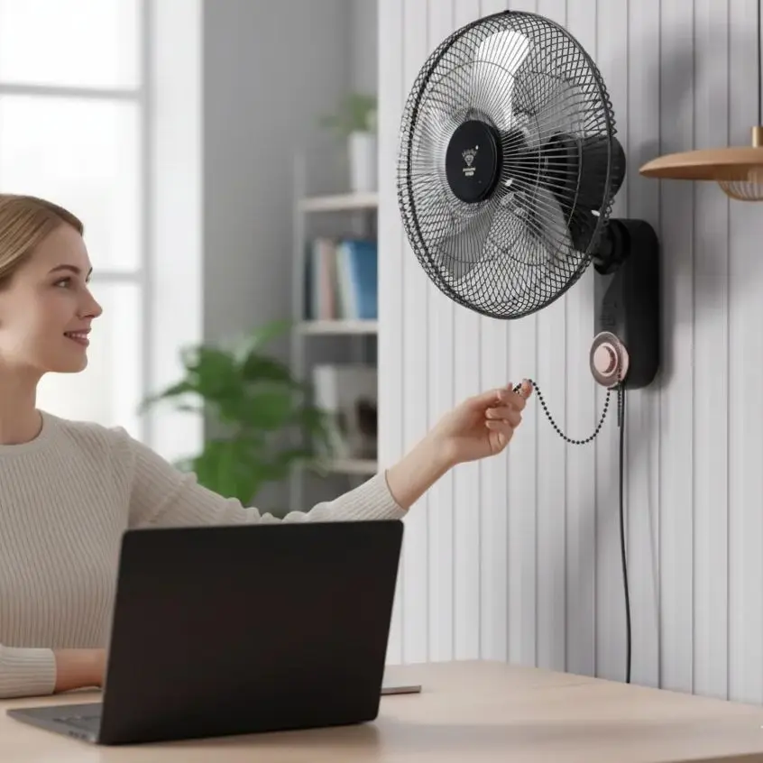 Wall-mounted fan. Electric with light & sound. Remote control. Household & industrial. Large wind power. Shake & cool your space