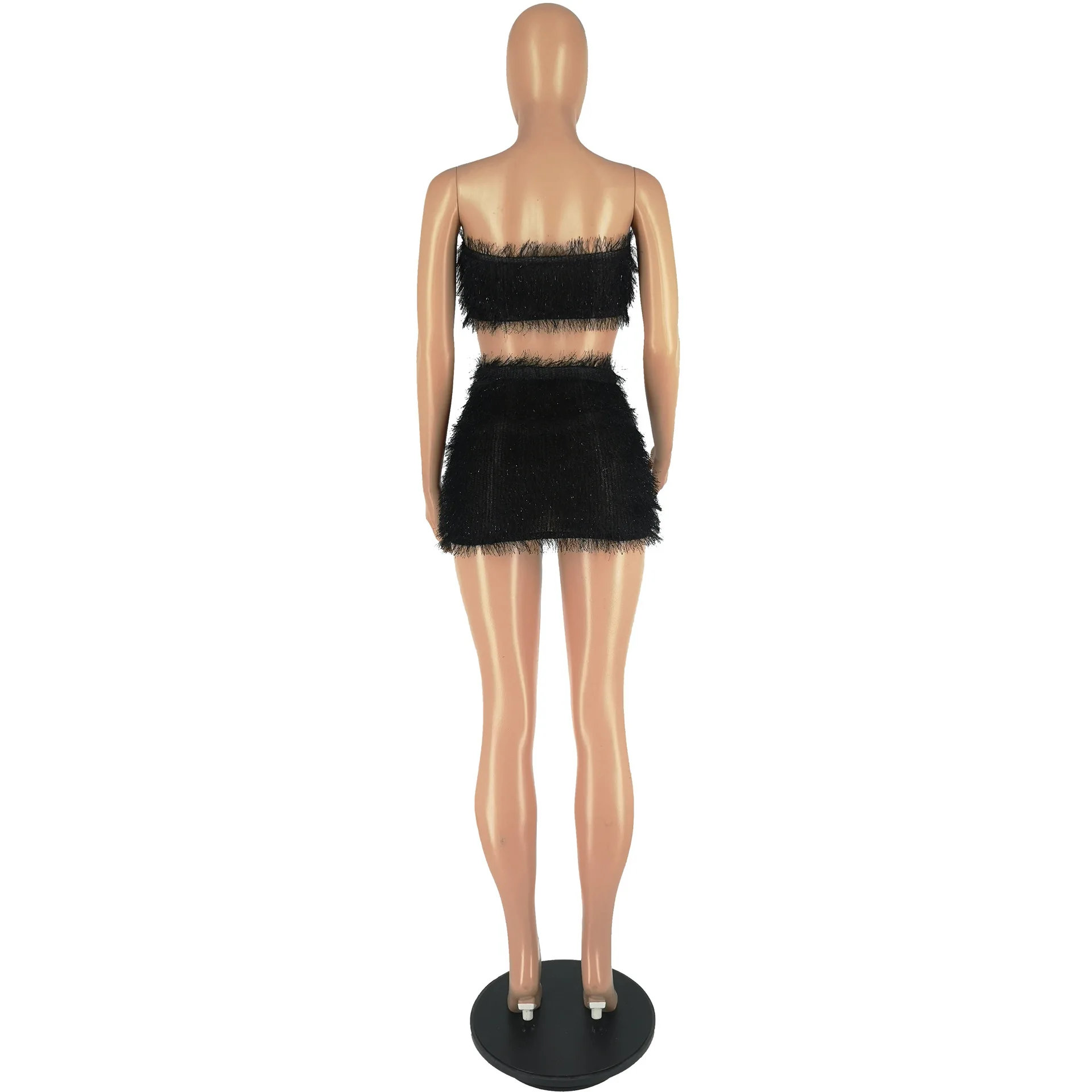 Women's Summer Sexy Tube Top & Mini Skirt 2 Piece Set Fashion Furry Strapless Top And Short Dress Two-Piece Outfits