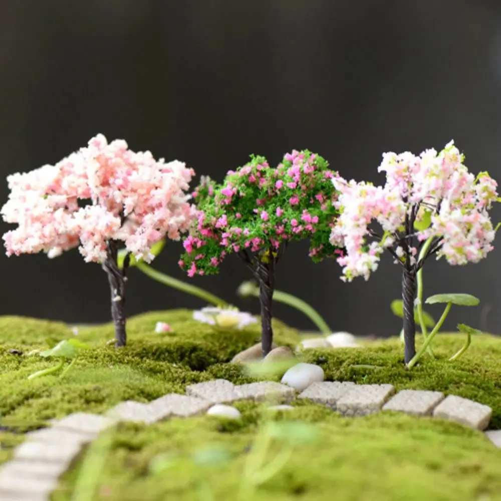 Rural Style Sakura Miniatures Plastic Simulation Trees Landscape Kawaii Micro Figurines Garden Yard Desk Home Decoration