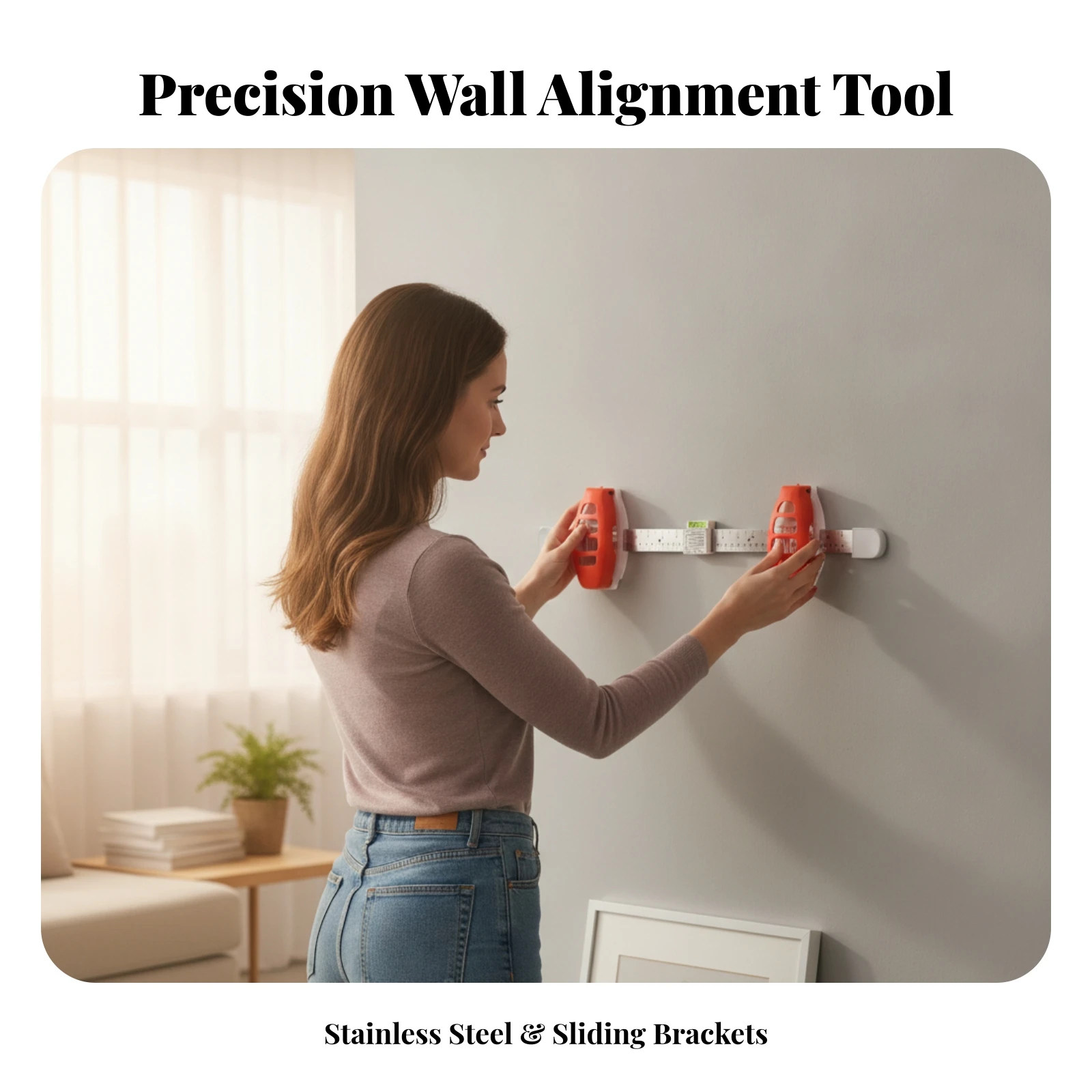 Frame Alignment Ruler Two-in-oneFunction Picture Hanging Level Tool Wall Mounting Guide with Magnetic Points Stainless-Steel