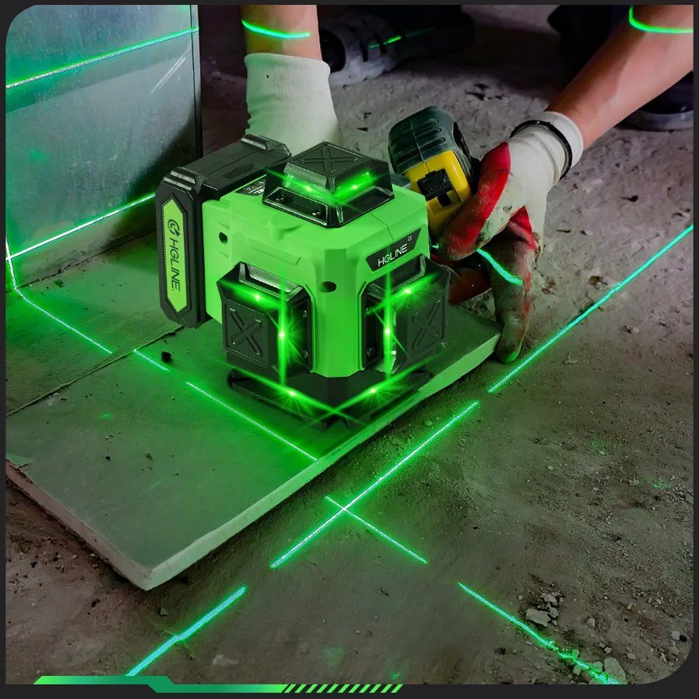 HGLINE 16-liniowy poziom lasera 4D 360 ° Pozioma pionowa krzyżowa poziomica laserowa 2 szt. 6000 mAh akumulator litowo-jonowy automatyczne