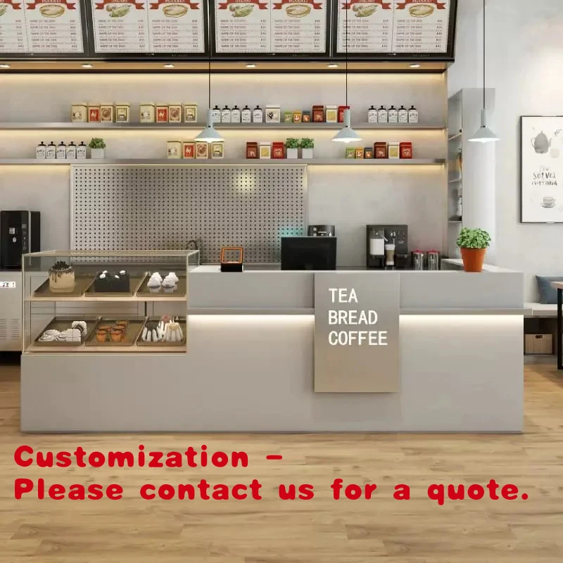 custom.Customizable Minimally Modern Restaurant Bar Tea Shop Cashier Station Baked Cake Dessert Coffee Corner with LED Lighting