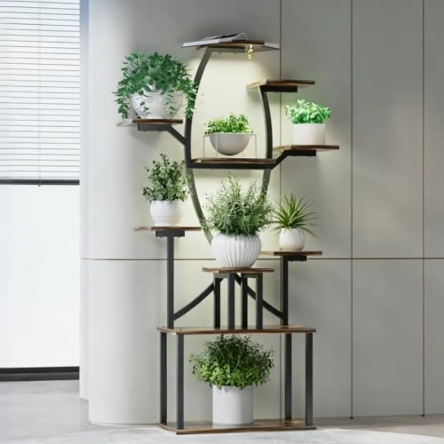 

53" Indoor Plant Stand with Grow Lights 10-Tier Plant Shelf for Small Spaces Tall Space-Saving Plant Rack for Living Room Balco