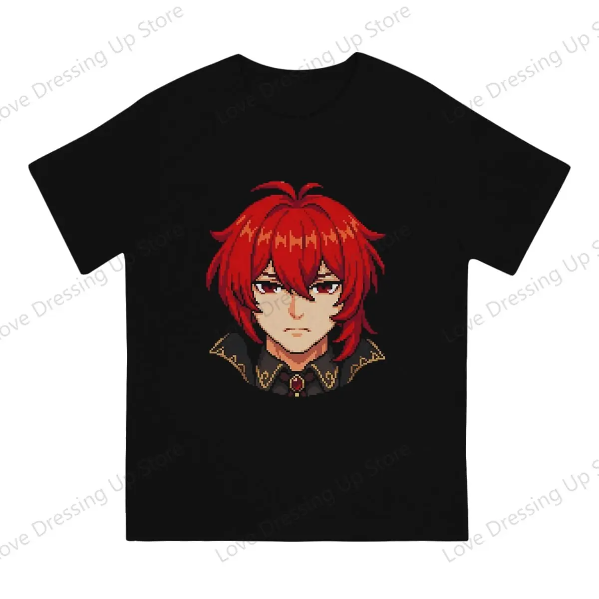 100%Pure Cotton Casual Men T-Shirt Genshin Diluc Pixel Short sleeve Tshirts Harajuku Tee Funny Tops