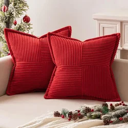 Christmas Red Corduroy Soft Soild Decorative Square Christmas Throw Pillow Covers Cushion Cases Pillowcases for Sofa 45x45CM