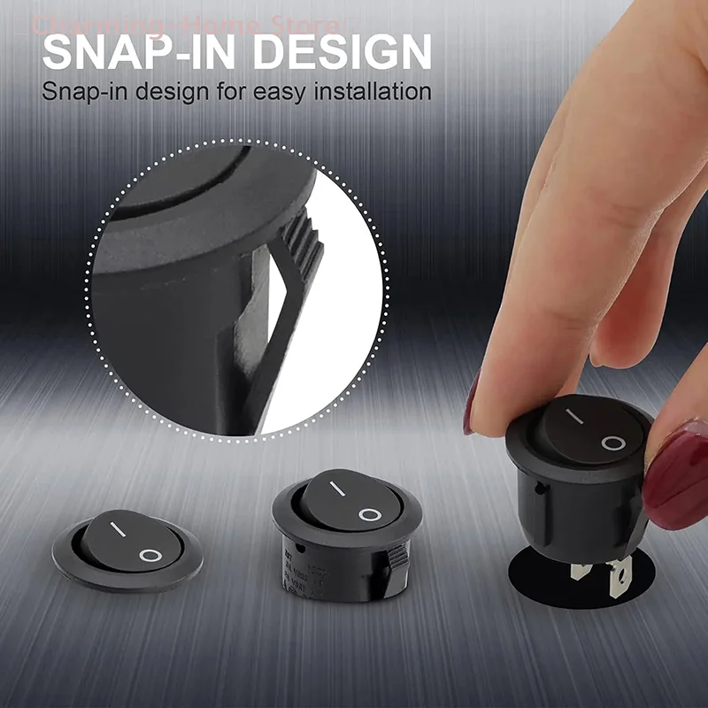 【M】20pcs Rocker Switch Black On Off 2 Pin Mini Round Toggle Switch 3A 250V 6A 125V Circle Switches For RV Car Truck Boat