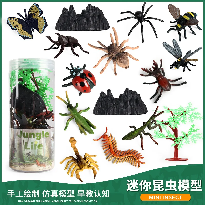 Children's Simulation Bucket Mini Insect Animal Model Spider Grasshopper Butterfly Bee Dragonfly Toy