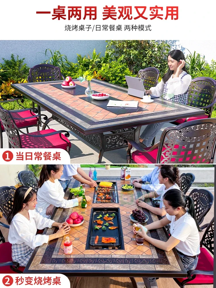 Outdoor Desk-Chair Ceramic Tile Smoke-Free Electric Barbecue Charcoal Oven Garden Cast Aluminum Outdoor Terrace Outdoor