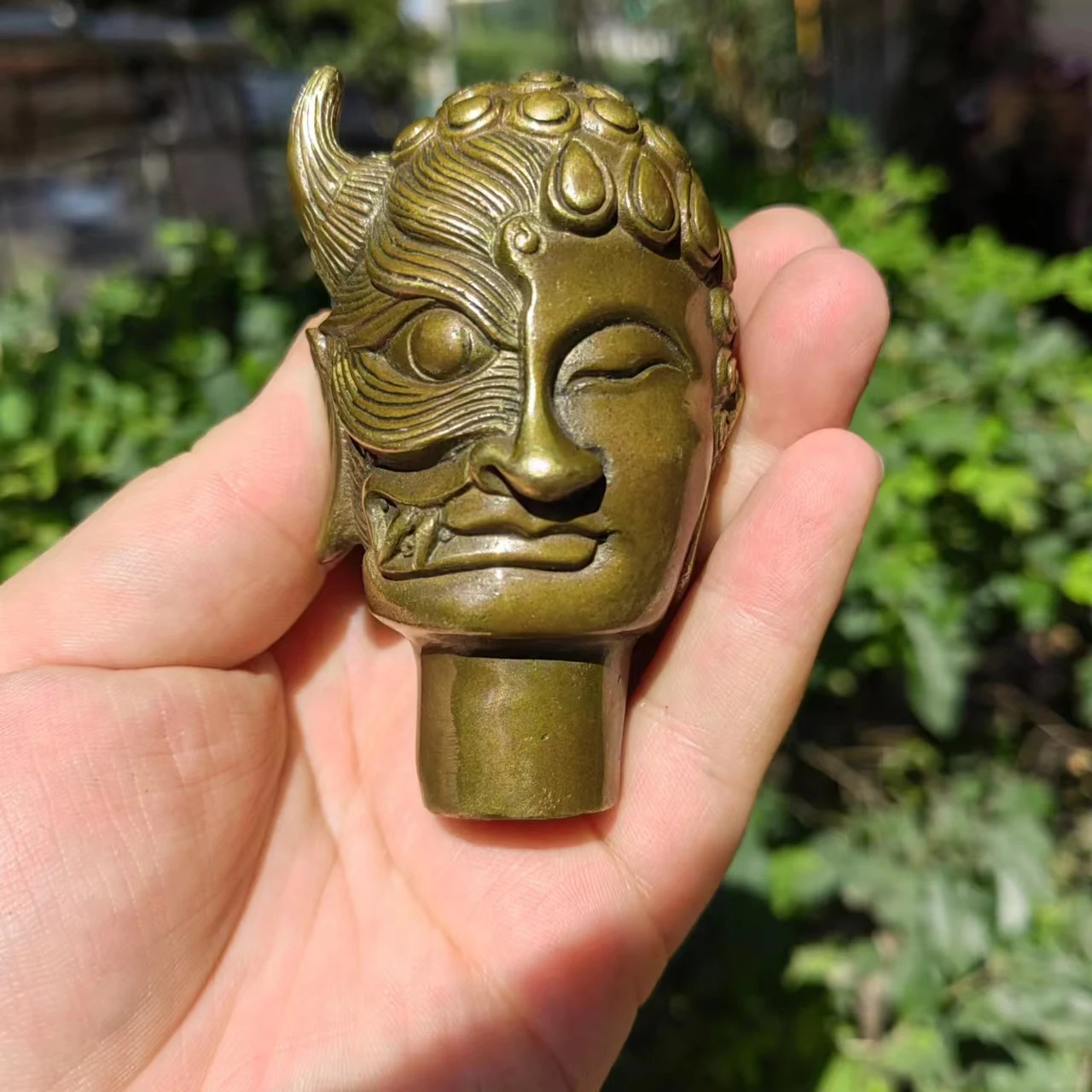 Solid Copper Buddha head Cane Ornament Antique Brass Face Handle,Vintage Style Walking Stick Victorian Cane Umbrella Topper Cast