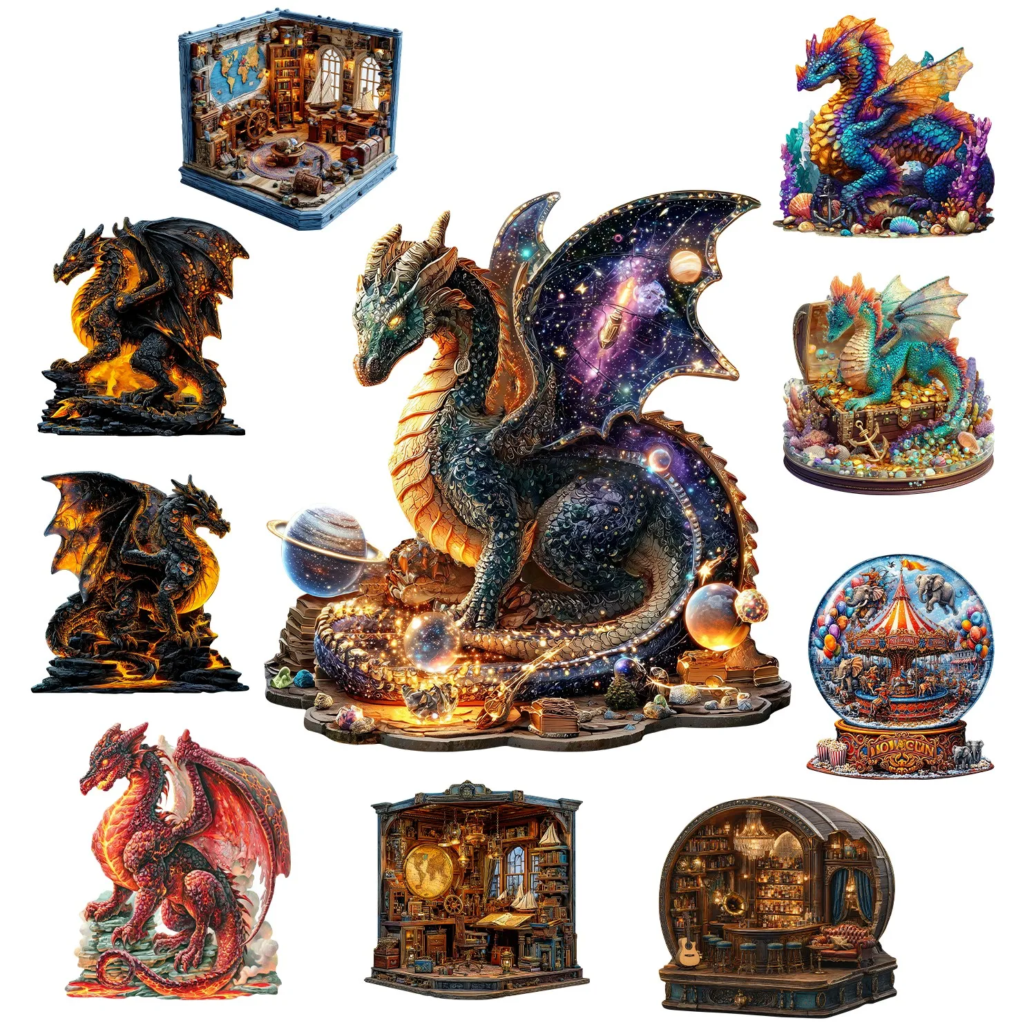 Dragon and Navigation Theme Wooden Jigsaw Puzzle Wooden Decor Christmas and Halloween Gift Toy for Teen and Kid