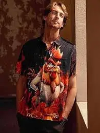 

Men'S Casual Summer Polyester Short Sleeve Lapel Single Breasted Placket 3D Printing Funny Duck Streetwear Hawaiian Shirt
