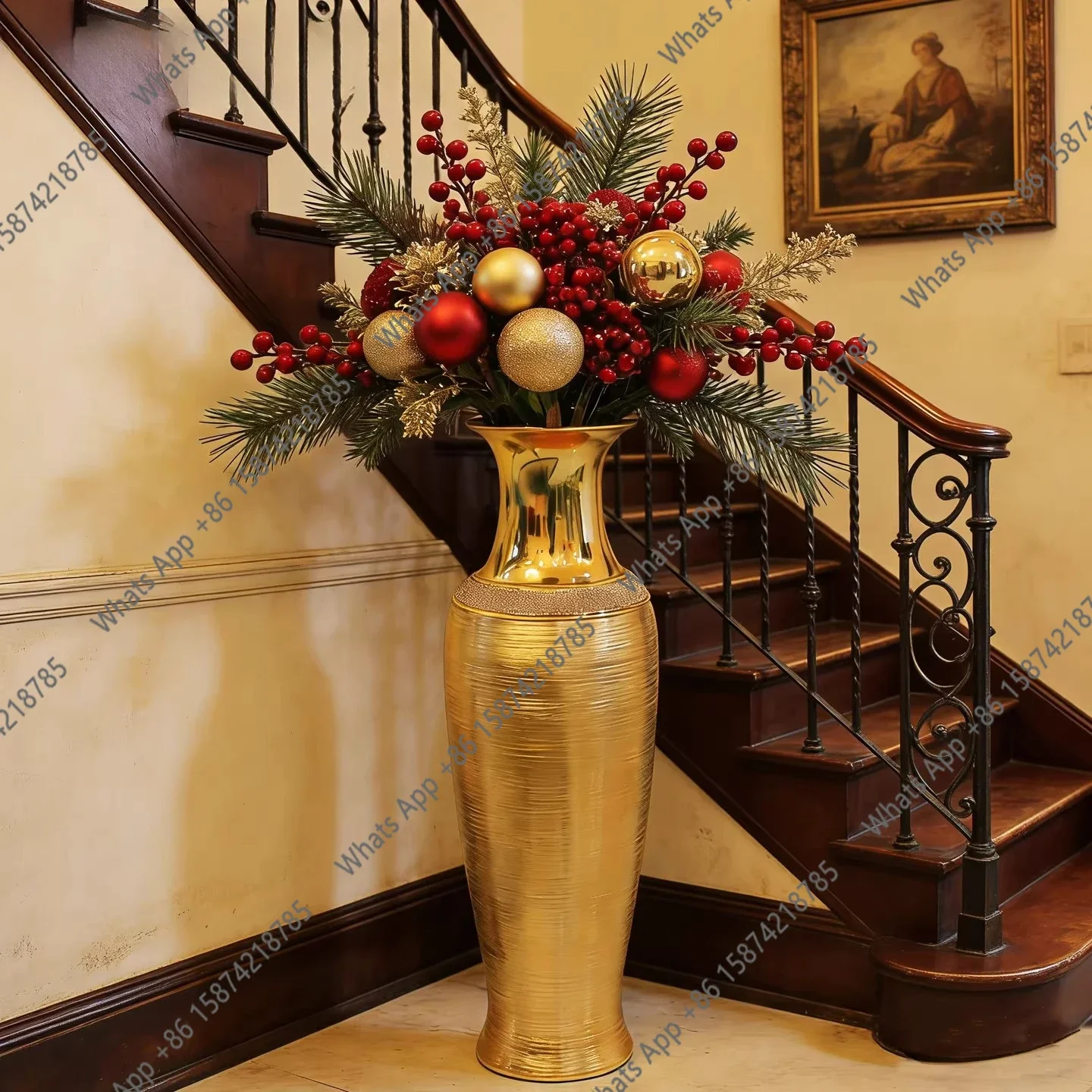 Ceramic Open Large Vase Floor Simulation Flower Art Set Flower Arrangement Living Room Decoration Modern Simple Ornament X