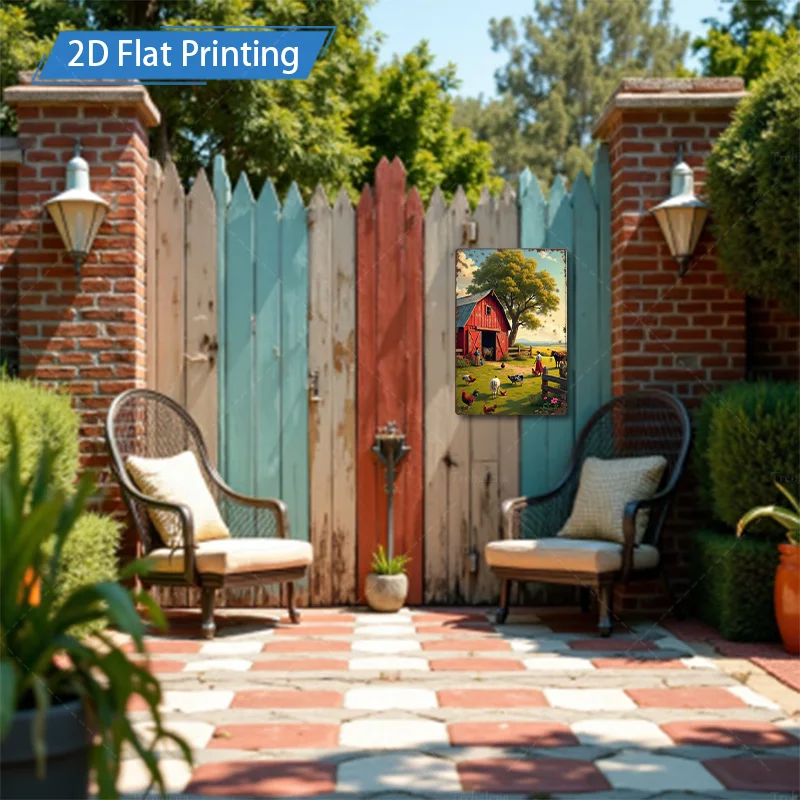 1 قطعة 8x12 بوصة علامة معدنية مشهد المزرعة الريفية علامة معدنية | الحظيرة الحمراء والحيوانات | ديكور ريفي عتيق #3