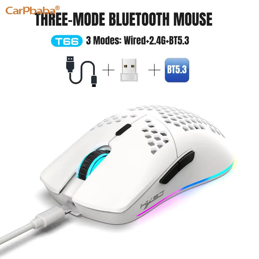 T66 3-Mode 10000DPI Gaming Wireless Mouse RGB Luminous 650mAh Rechargeable 6 Buttons Macro Programmable Mice for PC Desktop