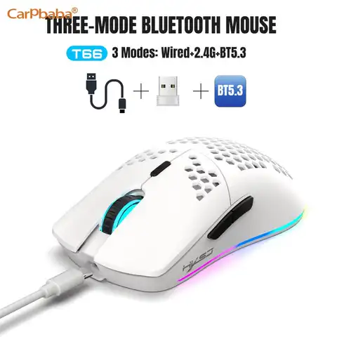 T66 3-mode 10000DPI gaming wireless mouse RGB luminous 650mAh rechargeable 6 buttons macro programmable mice for pc desktop