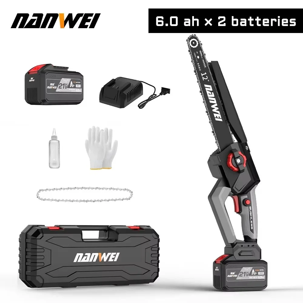 20V Cordless Electric Chainsaw 12 Inch Battery Powered Handheld Saw for Wood Metal Cutting Garden Tree Pruning DIY