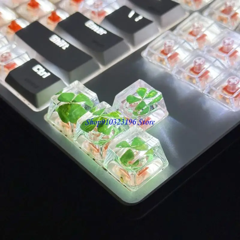 Q1JF Transparenz Clovers KeyCap Backlight Keycap Netter Clovers Harzschlüsselcap Ersatz