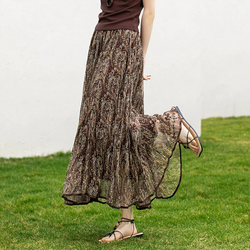 SENTUBILA Retro Long Skirt for Women 2026 High Waist Paisley Print Mesh A Line Skirt Vacation Casual Spring Clothing W61QL4968