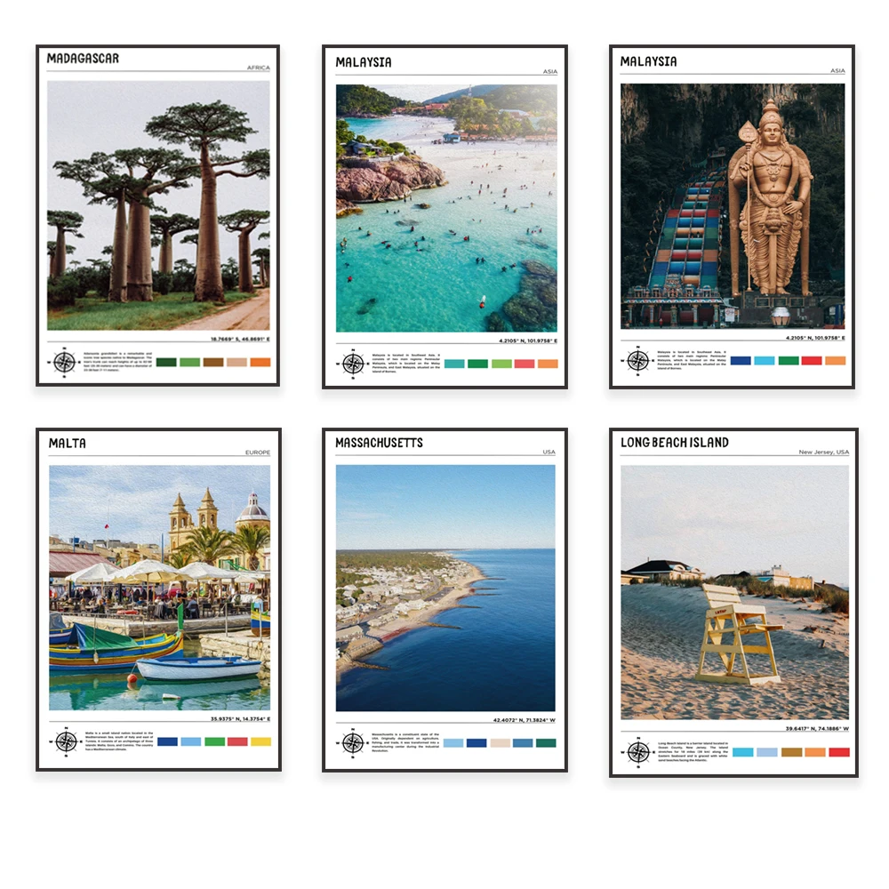 Дорожные постеры из Массачусетса, виноградника Марты, Мангалор, Малайзия, Боракай, Мальта, Малави, Лаос, озер превосходного качества, Лахор, киоту