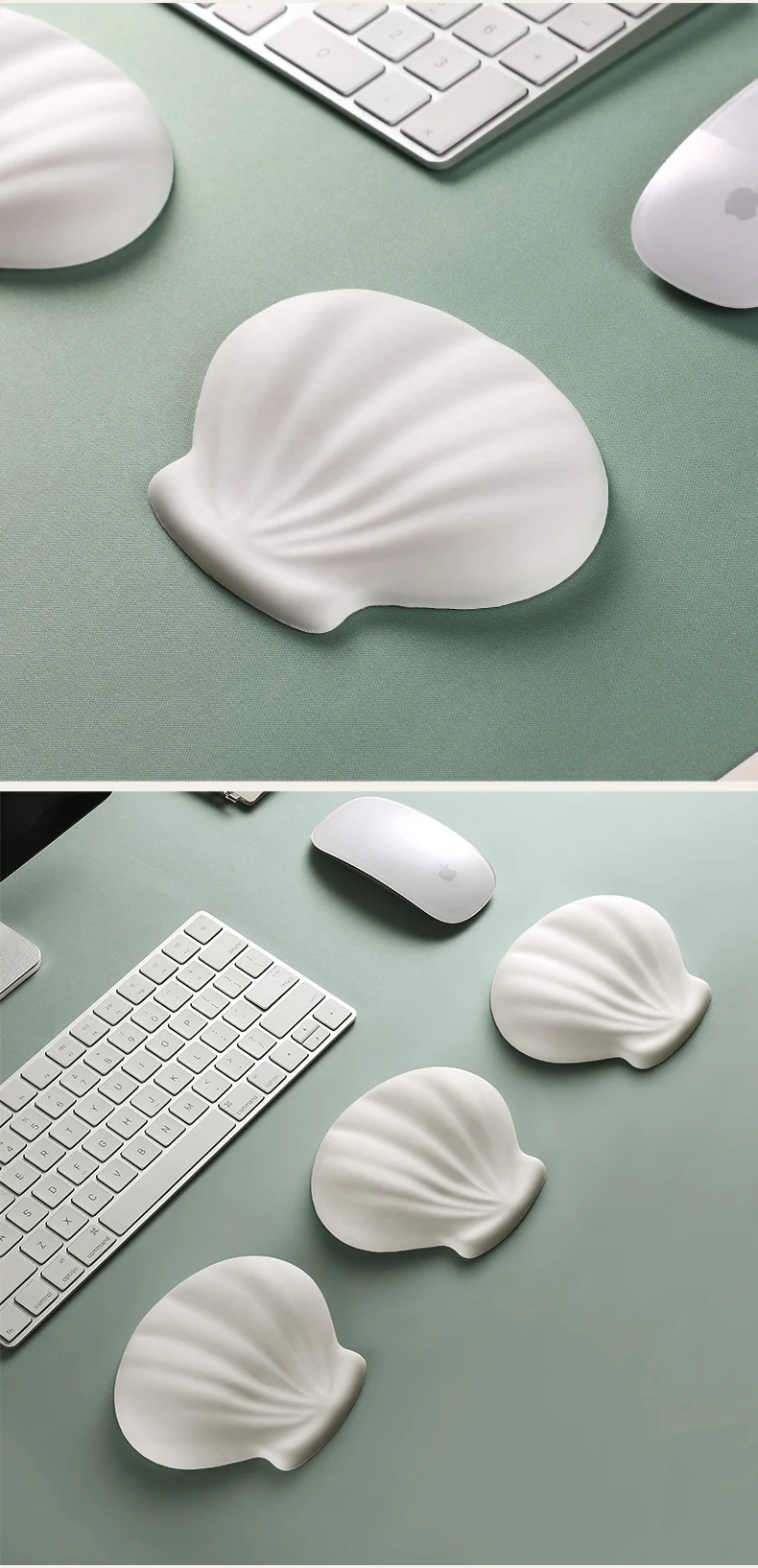 Muschelförmige Silikon-Handgelenkauflage Mauspad Ergonomische Schreibtischunterlage für Büro und Gaming in 5 Pastellfarben – Detail 7