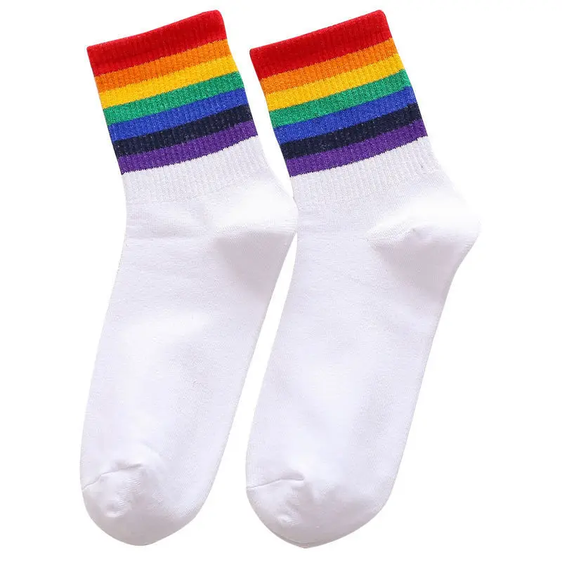 New Fashion Casual Colorful Striped Mid-calf Sports Socks Cotton Breathable Socks Outdoor Running Cycling Socks Basketball Socks