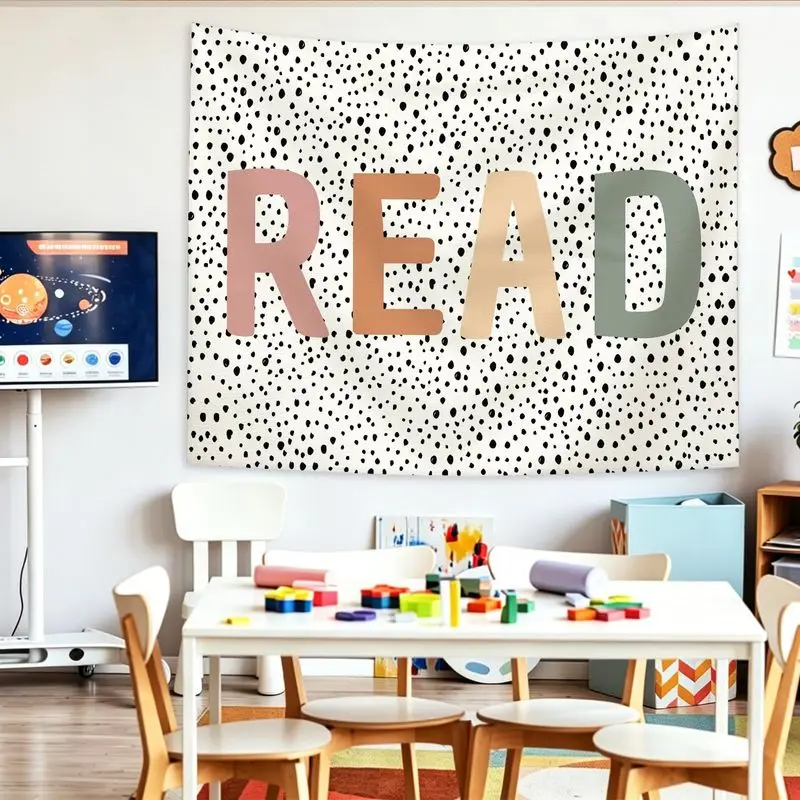 VIKAMA READ Wall Tapestry Polka Dot Letter Classroom Reading Nook Teacher Gift Home Decor Vibrant Art Soft Durable Cozy Washable