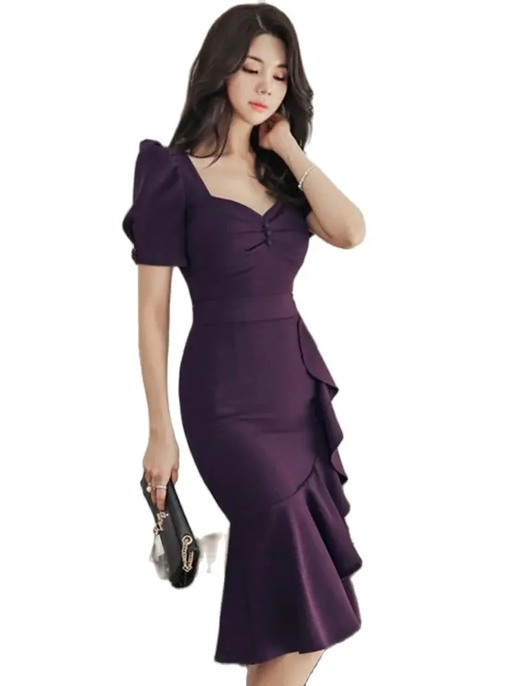 

Queen Hot Sale Summer Dresses Women's Sexy Fashion Ruffles Slim Work Casual Party Dress Elegant Office Mermaid Vestidos