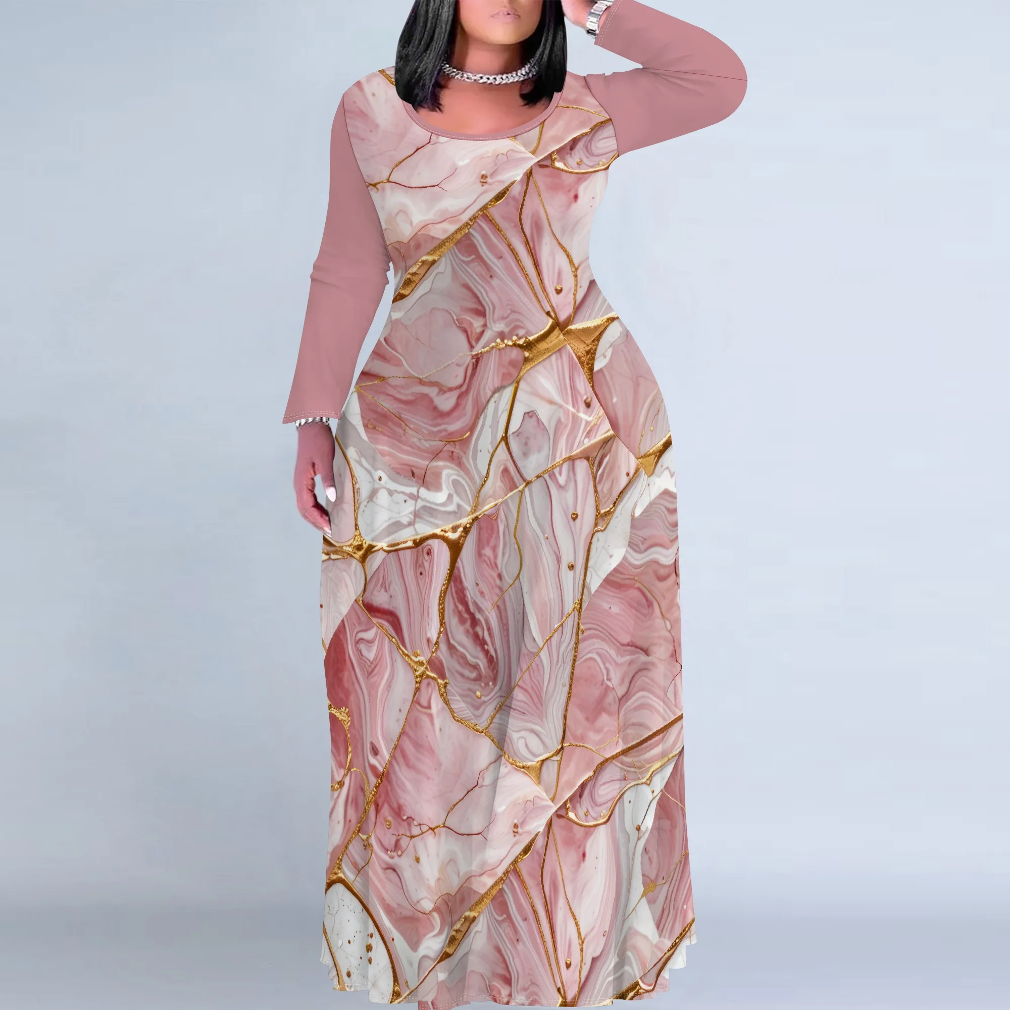 

Women's Plus Size African Ethnic Style Maxi Dress Long Sleeve Tank Dress Autumn T Shirt Beach Maxi Dress with Pockets