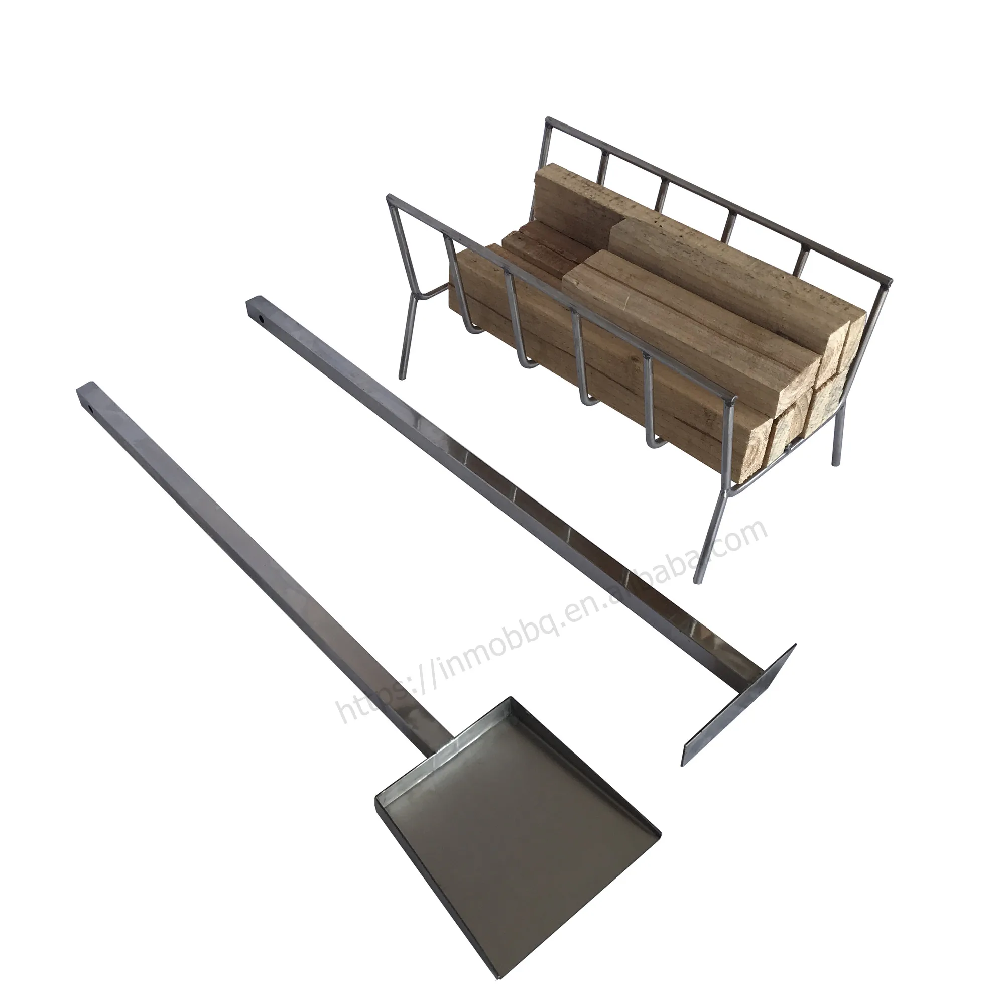 Santa Maria Grill Accessories Firewood Basket with Stainless Steel Fireplace Accessories Shovel and Poker