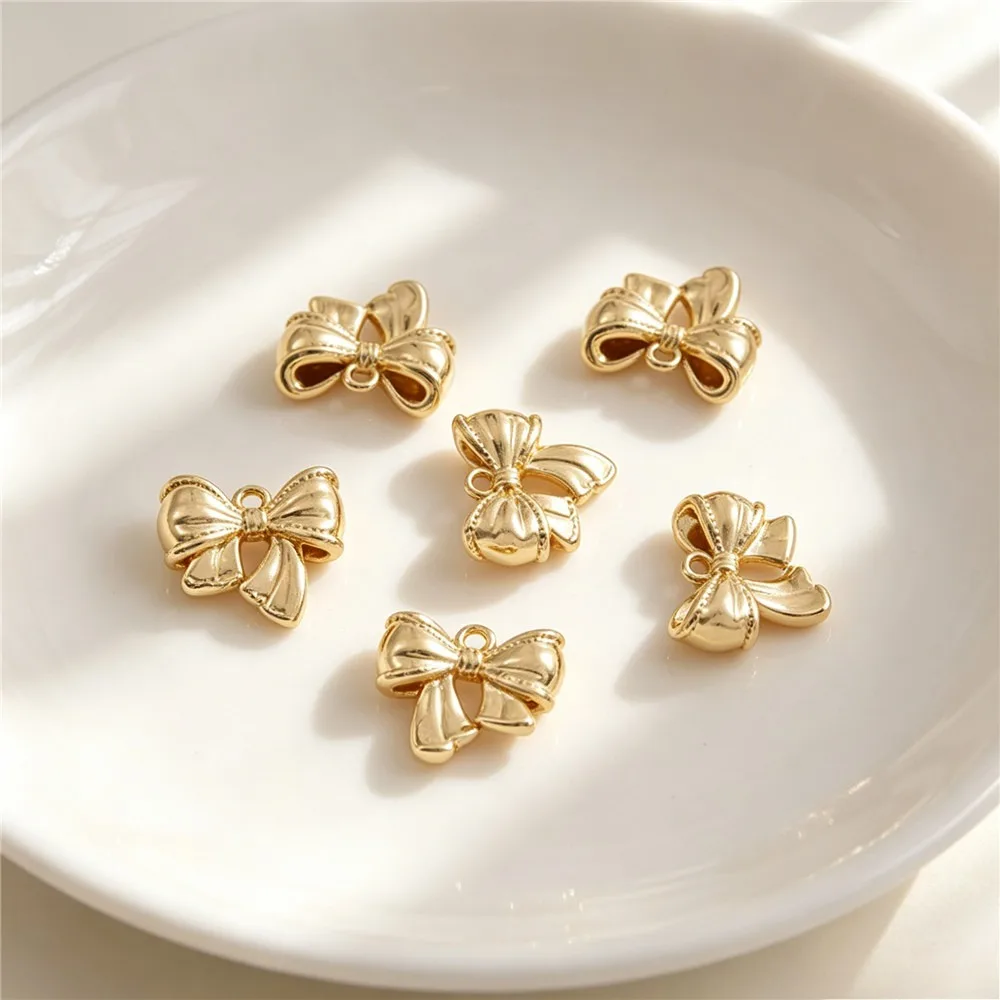 Brass 3D Bow Shape Pendant 14K Gold Plated Elegant Fairy Charms For Jewelry Making Item C361 Hardware