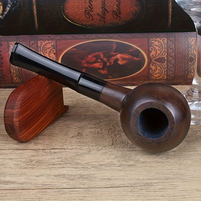 New Natural Ebony Wood Straight Wooden Tobacco Pipe Smoking Pipe Apple Pipe 9mm Filter Smoker Gift For Father Boyfriend Smoking