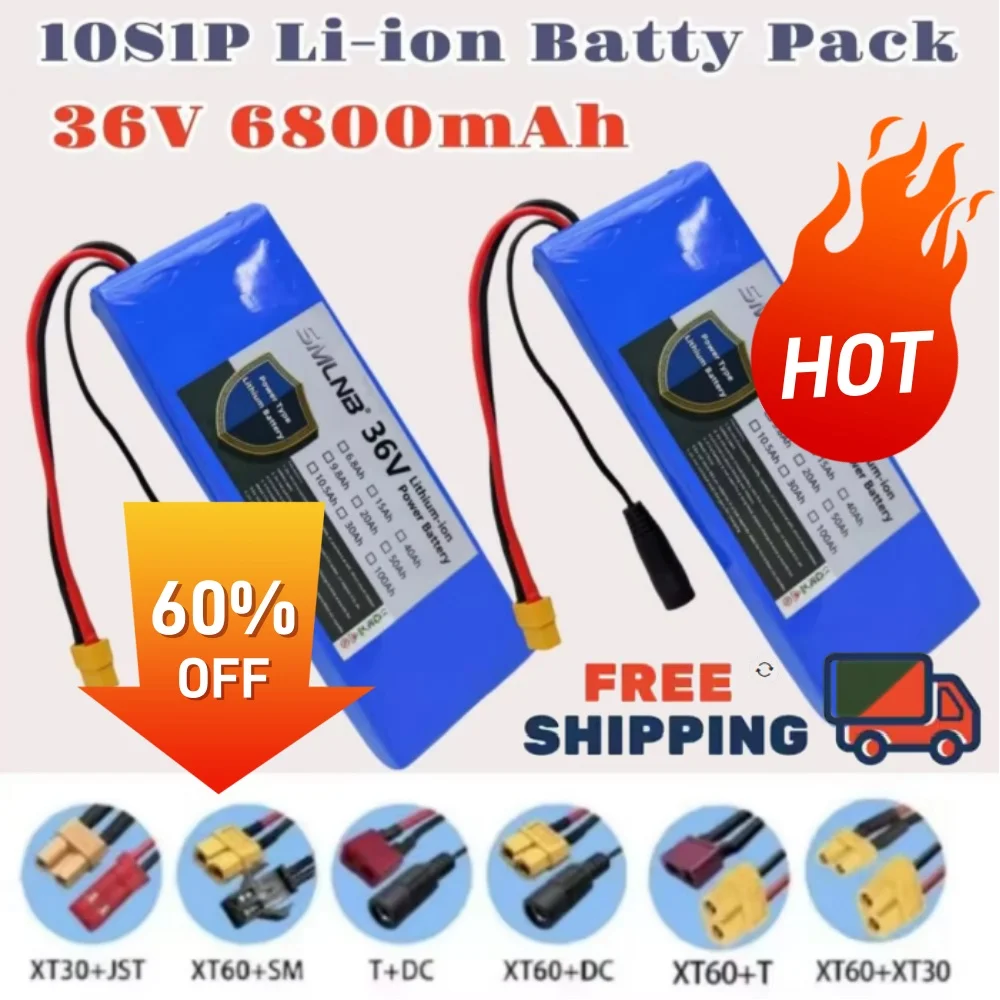 

18650 Lithium-Ion Rechargeable Battery Pack 36V 6800mAh 10S1P High Capacity with BMS for Electric Scooter And Bicycle 20A