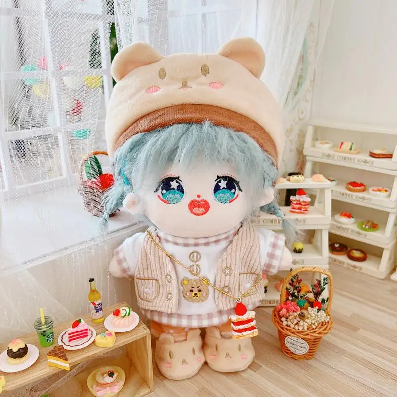 

20CM idol doll clothes bear beret vest bag six-piece 20cm plush doll clothes accessories