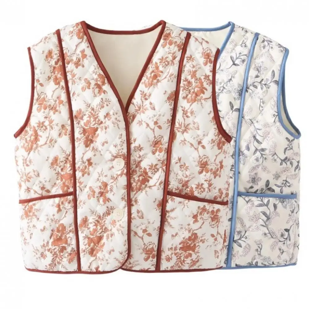 Women Single Breasted Floral Print Vest Casual V-Neck Sleeveless Vests Flower Printing Multicolor Vests for Lady Home Streetwear