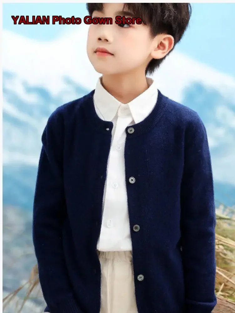 Boys Girls Autumn Winter Round Neck Knit Cardigan Stylish Fleece Lined Kids Older Kids