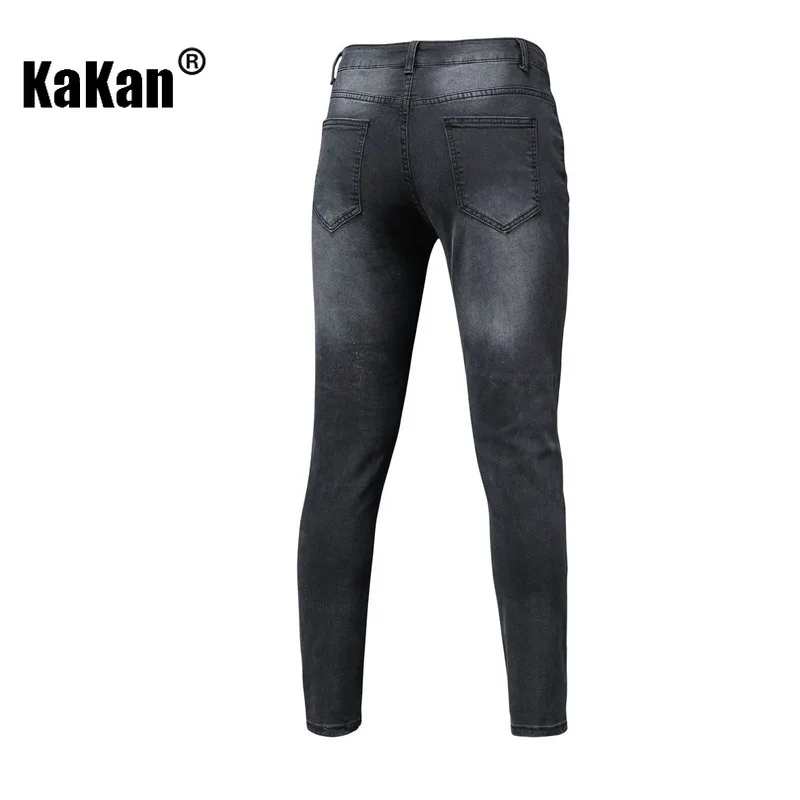 Kakan - New Men's Perforated Printed Jeans, Y2k Clothes with Elastic Small Leg Long Jeans, Jeans Man Brand