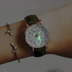 Reloj luminoso de noche brillante para mujer, Relojes de Cuero sencillos y pequeños, caja de reloj de cuarzo, pulsera para niña