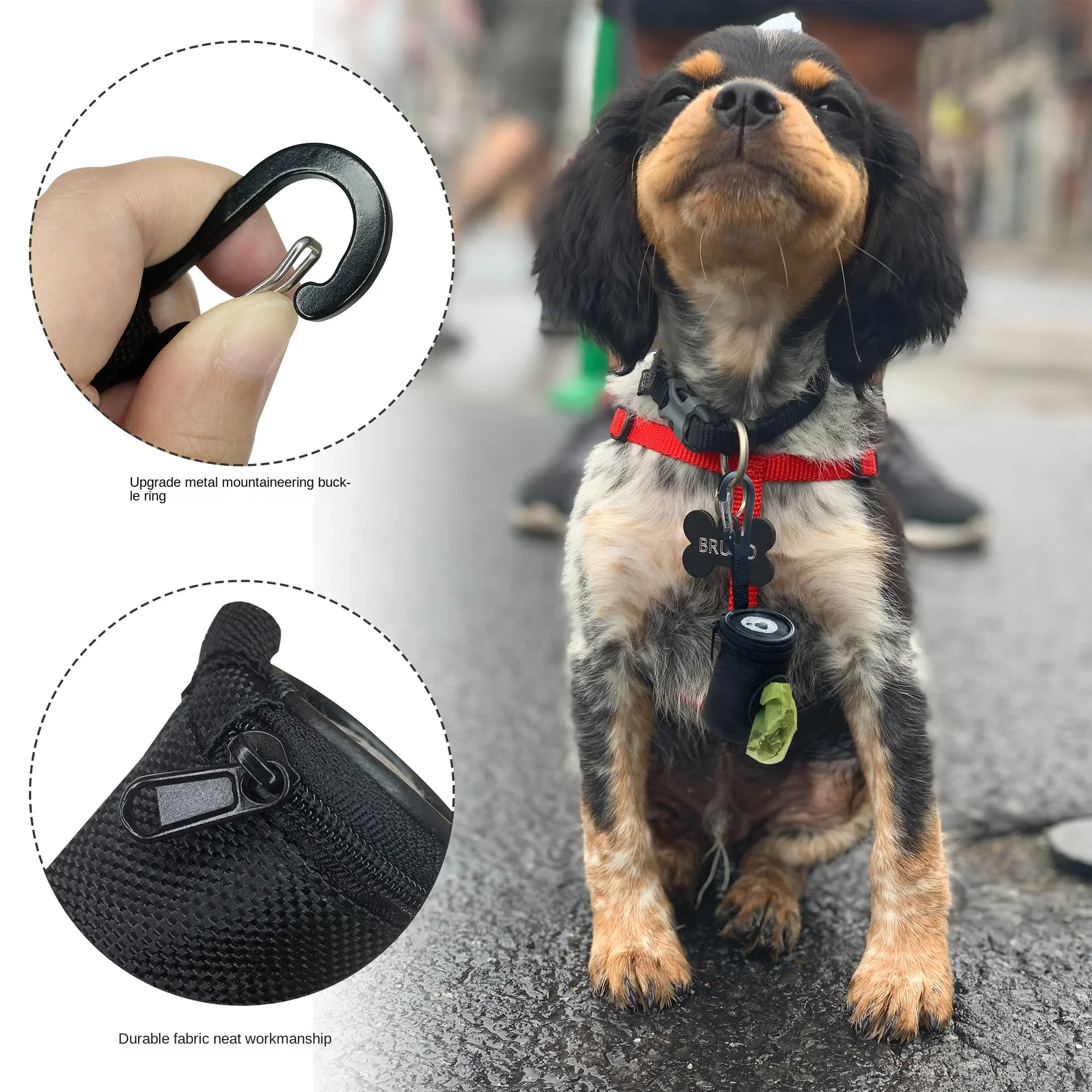 Dog Poop Bag Holder for Leash Doggie Waste Bag Dispenser Soft Fabric Puppy Potty Carrier Doggy Zipper Pouch with Carabiner Clip