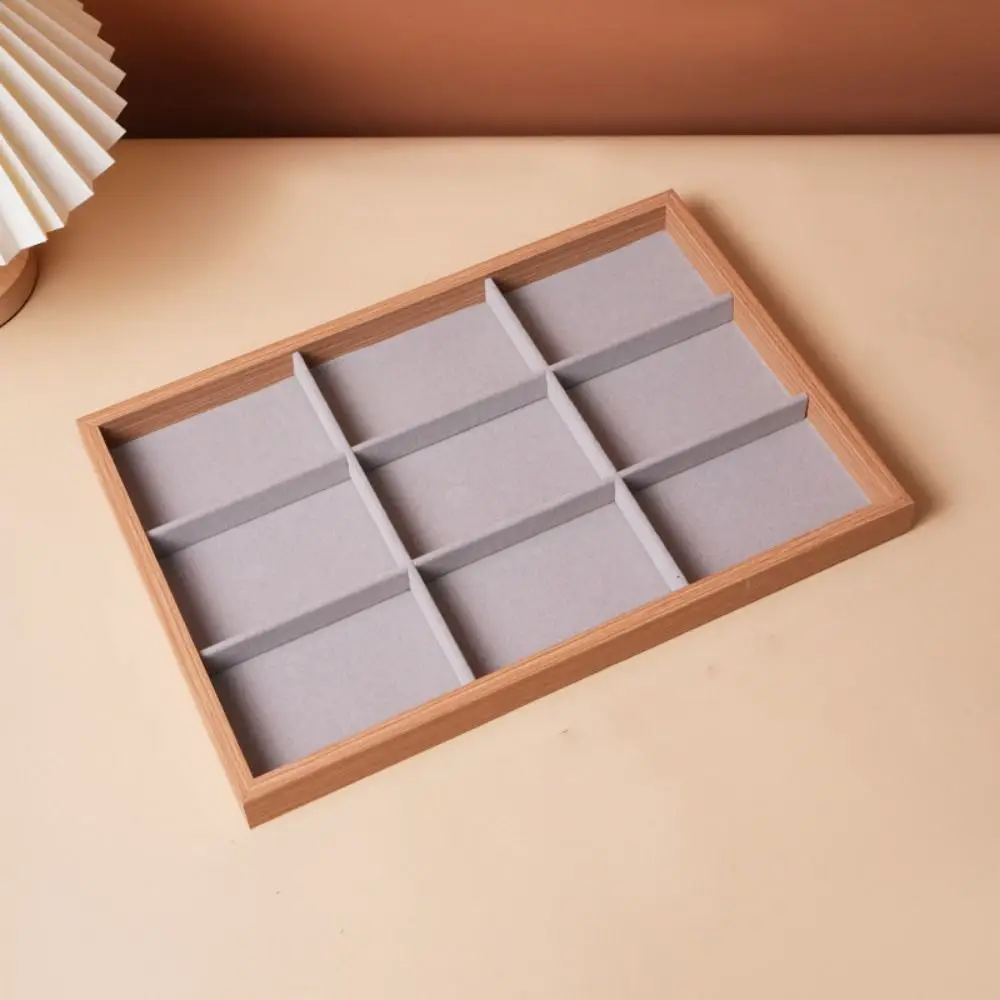 Wood Jewelry Display Tray Exquisite 6/9/12/24 Grids Wood Organizing Box Ear Studs Case Checkered Necklace Storage Box Pendants