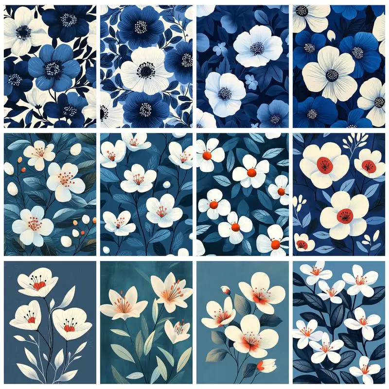 

PhotoCustom Painting By Numbers Blue Flowers Kits Picture With Numbers For Home Decors Handpainted Diy Gift
