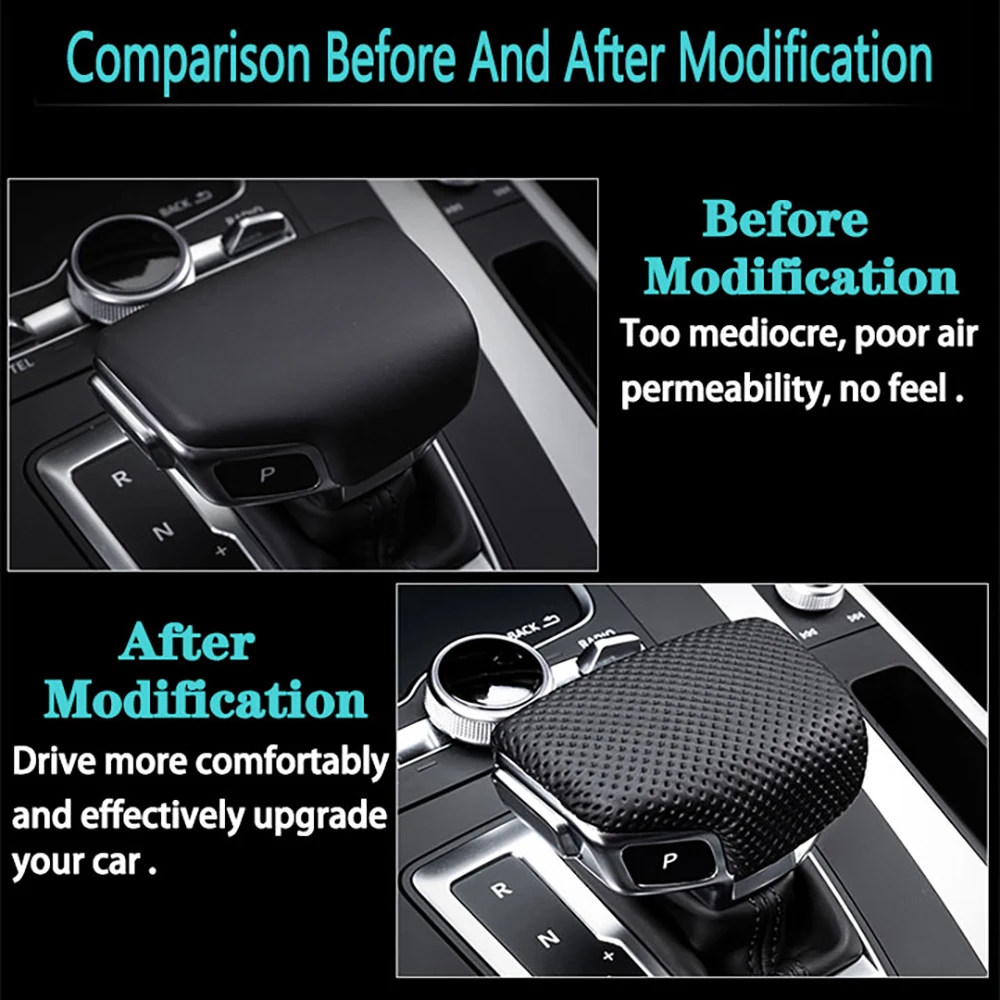 جديد لأودي A4 B9 A5 Q7 4M1 713 139F Q5 2016-2019 جلد أسود مثقوب محدد رافعة مقبض والعتاد التحول المقبض غطاء كرة اليد #5