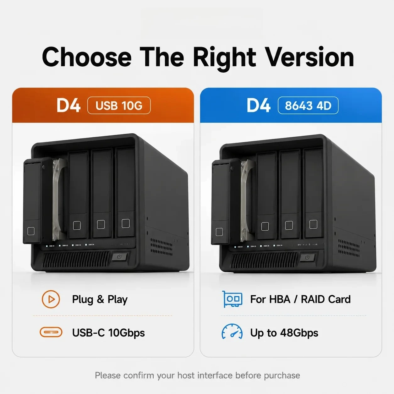 D4 4 Bay SATA HDD SSD Enclosure USB 3.2 Gen2 10Gbps MINI SAS 8643 External Storage Box for NAS PC Mac Linux