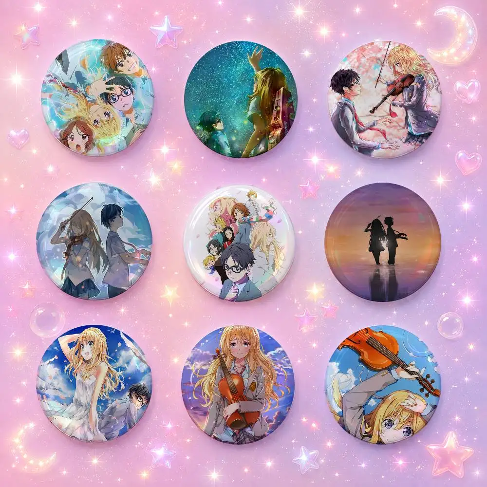 Yo-s-ur Lie In April Anime Cute Cool Round Pin Badge Set For Anime Game Music Cartoon Fans Backpack Denim Jacket Hat Decoration