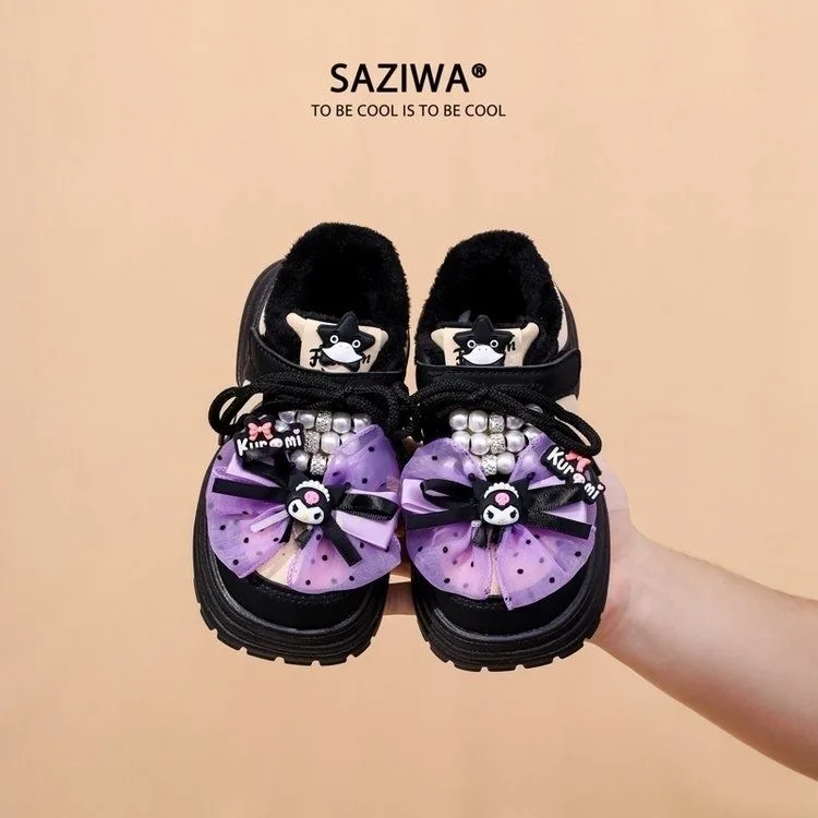 

Girl Cartoon Kuromi Winter New Children's Leather Shoes, Big Children's Casual Shoes, Princess Soft soled Sports Shoes