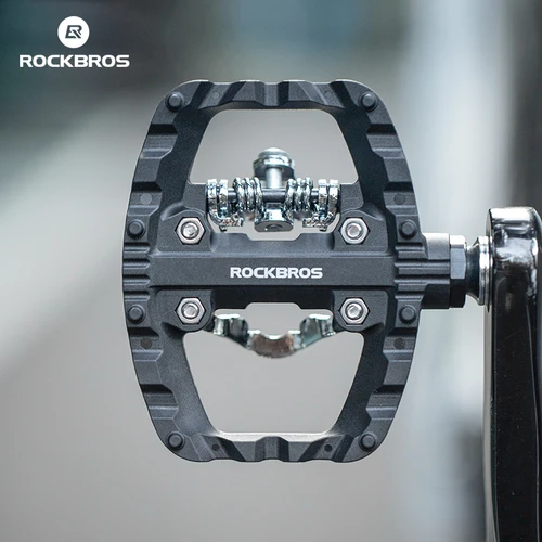 Imagen 2 del producto ROCKBROS-Pedal de bloqueo antideslizante 2 en 1, pedales de nailon para bicicleta de montaña con plataforma de tacos planos, Compatible con Pedal de ciclismo Shimano SPD