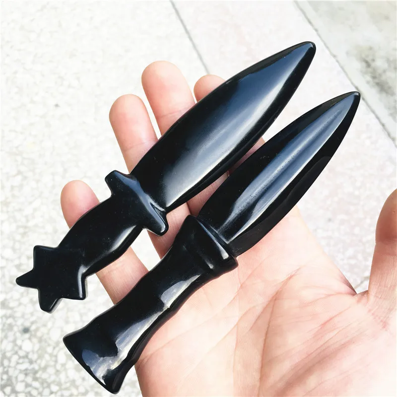 Natürlicher Obsidian Heilkristall Schutzstein Handgefertigtes Messer Männergeschenke Magischer Talisman Schwert Hexenzubehör Dekoration – Detail 5